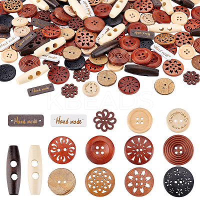 150Pcs 15 Styles Wooden Buttons DIY-PH0031-07-1