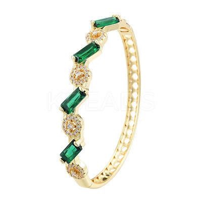 Cubic Zirconia Rectangle & Evil Eye Hinged Bangle BJEW-N012-047-1