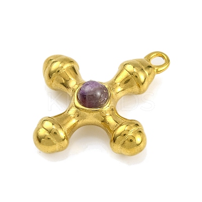 Natural Amethyst & 304 Stainless Steel Cross Pendants LS-STAS-H221-01G-07-1