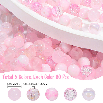 300Pcs 5 Styles Baking Paint Crackle Glass Bead Strands CCG-PA0001-07-1