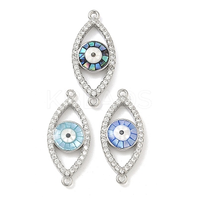 Brass Micro Pave Clear Cubic Zirconia Enamel Horse Eye Connector Charms KK-H534-02P-1