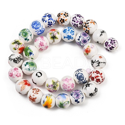 Mixed Styles Floral Printed Porcelain Beads Strands PORC-M004-01M-1