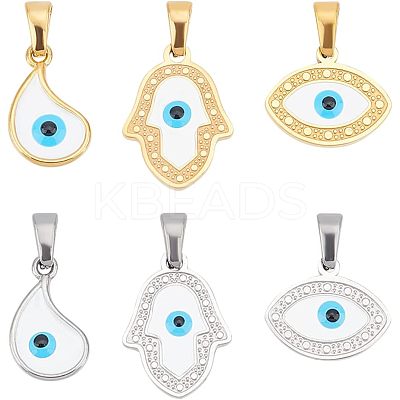 6Pcs 6 Style 304 Stainless Steel Pendants STAS-UN0039-43-1