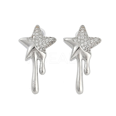 Brass Clear Cubic Zirconia Stud Earrings for Women EJEW-D280-03P-02-1