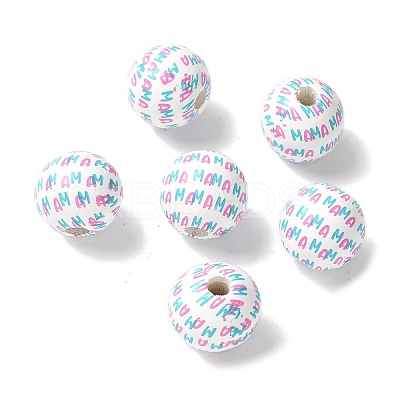 Mother's Day Theme Printed Wood European Beads WOOD-F016-02-1