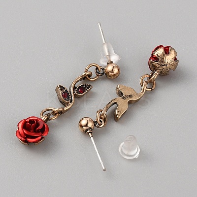 Aluminum Rose Flower Dangle Stud Earrings EJEW-WH0017-30AB-1