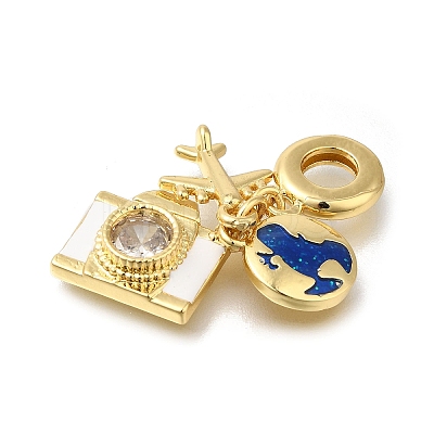 Brass Cubic Zirconia Travel European Dangle Charms KK-R002-20G-03-1