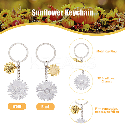 16Pcs 2 Colors Sunflower Alloy Pendant Keychain KEYC-FH0001-34-1