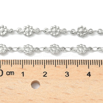 304 Stainless Steel Textured Flower Link Chain Necklaces NJEW-Z084-01P-1