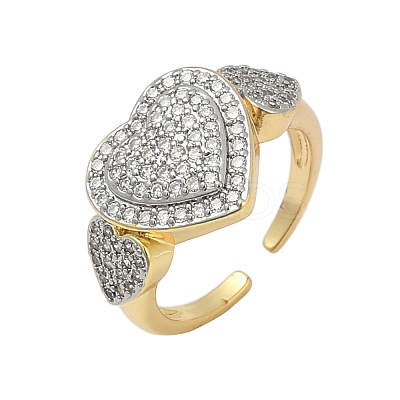 Brass Micro Pave Cubic Zirconia Open Cuff Ring for Women RJEW-F177-03GP-04-1
