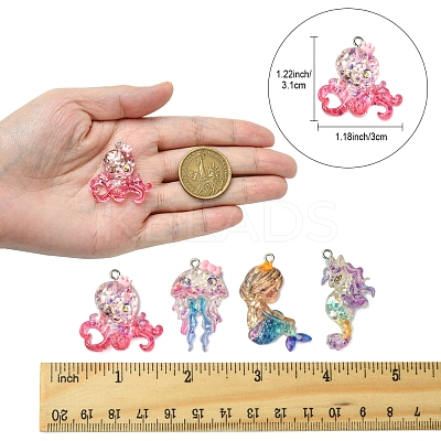 8Pcs 4 Styles Ocean Theme Transparent Resin Pendants CRES-FS0001-17-1