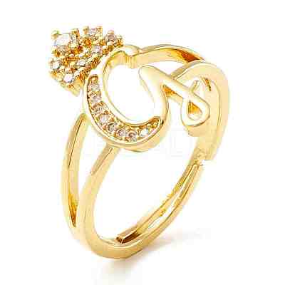 Clear Cubic Zirconia Initial Letter with Crown Adjustable Ring RJEW-M139-17G-1