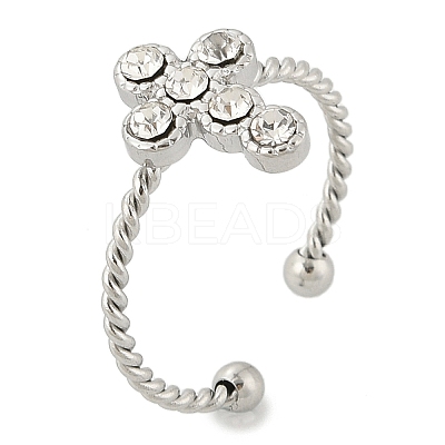 304 Stainless Steel Crystal Rhinestone Cuff Rings for Women RJEW-G338-03P-1