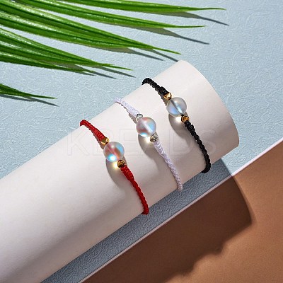 2Pcs 2 Colors Synthetic Moonstone Round Beaded Slider Bracelet BJEW-SW00057-01-1