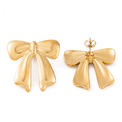 Ion Plating(IP) Bowknot 304 Stainless Steel Stud Earrings for Women EJEW-L272-026G-02-1
