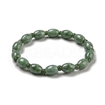 Natural Jadeite Oval Stretch Bracelets BJEW-H603-01-1