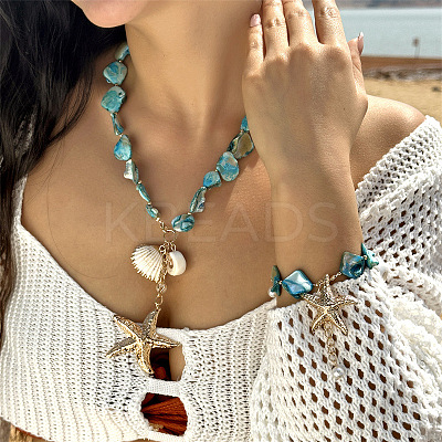 Alloy & Natural Shell Pendant Necklaces FS-WG9F39A-02-1