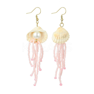 Natural Clam Shell Imitation Pearl Dangle Earrings EJEW-MZ00231-03-1