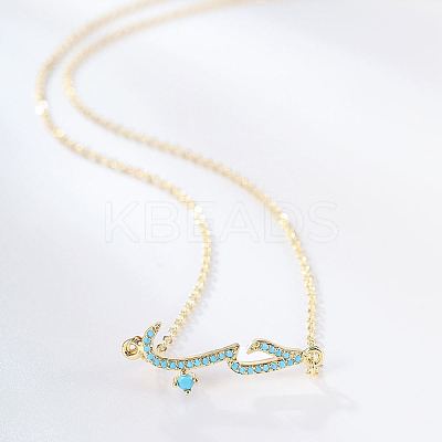 Cubic Zirconia Wave Pendant Necklace with Golden Brass Chains RP3424-1-1