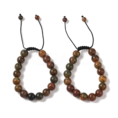 10mm Round Natural Polychrome Jasper/Picasso Stone/Picasso Jasper Braided Bead Bracelets BJEW-C067-01C-19-1