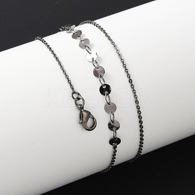 Brass Cable & Flat Sequin Chains Necklaces for Women NJEW-D302-40B-1