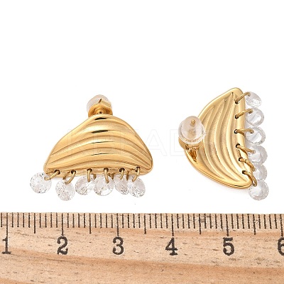 Triangle Stainless Steel Clear Cubic Zirconia Stud Earrings EJEW-D303-05G-1