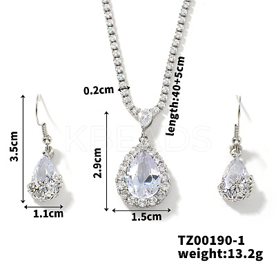 Brass Rhinestone Teardrop Dangle Earrings & Pendant Necklaces Sets for Women AT5117-1-1