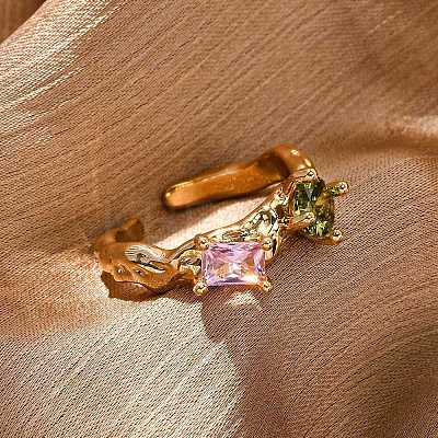 Brass Micro Pave Cubic Zirconia Cuff Rings for Women RJEW-F191-01G-01-1