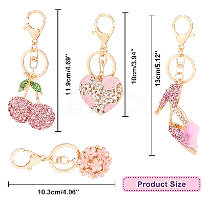4Pcs 4 Colors Alloy Rhinestone Pendant Keychain KEYC-GA0001-29-1