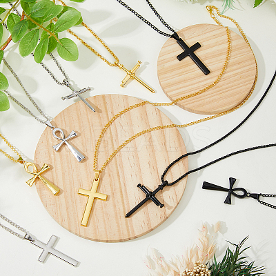 9Pcs 9 Style Stainless Steel & Alloy Cross Pendant Necklaces Set NJEW-FI0001-21-1