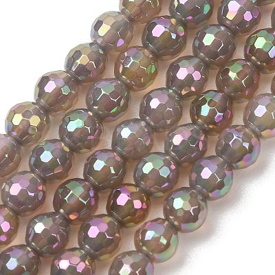 Electroplated Natural Agate Beads Strands G-B191-A07-6mm-03-1