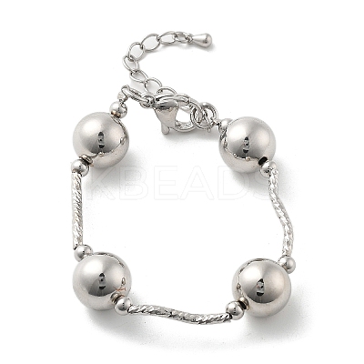 Brass Round Beaded Link  Bracelets for Women LS-BJEW-S159-02A-P-1