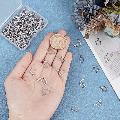 120Pcs 6 Styles 304 Stainless Steel Open Pendants STAS-AR0002-58P-1