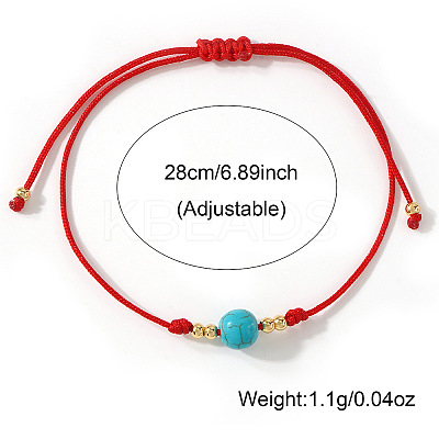 Synthetic Turquoise Round Bead Braided Bracelets EC3666-1
