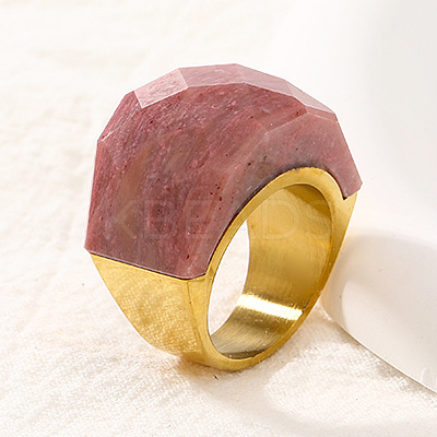 Fashionable 304 Stainless Steel & Natural Rhodonite Finger Rings FS-WG90577-25-1