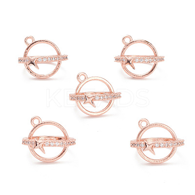 Rack Plating Brass Pave Clear Cubic Zirconia Bead Cage Pendants KK-G464-10RG-1
