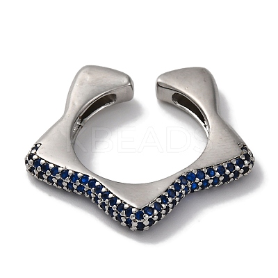 Rack Plating Star Brass Cubic Zirconia Open Cuff Rings for Women RJEW-S242-02P-A-1
