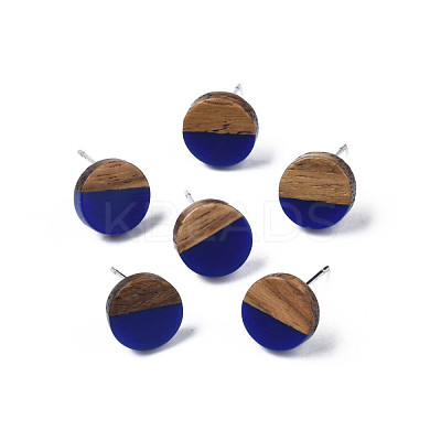 Opaque Resin & Walnut Wood Stud Earrings EJEW-N017-008-B06-1