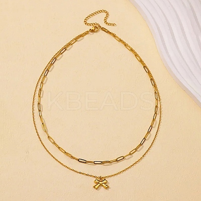 304 Stainless Steel Bowknot Pendant Necklaces LS-NJEW-L182-001G-02-1