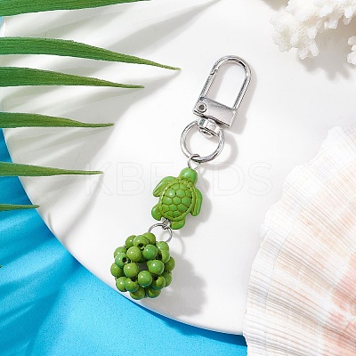 Synthetic Turquoise Beaded Round & Sea Turtle Pendant Decorations HJEW-JM03101-1