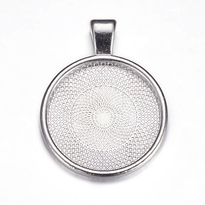 Flat Round Alloy Pendant Cabochon Settings PALLOY-A15654-N-1