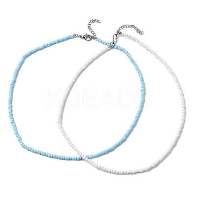 2Pcs 2 Colors Glass Seed Beaded Necklaces Set NJEW-FZ00030-1