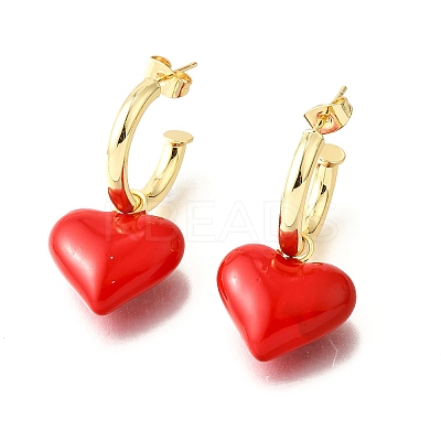 Brass Enamel Dangle Stud Earrings for Women EJEW-G430-03G-1