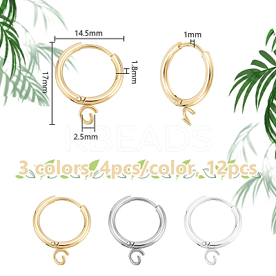 12Pcs 3 Colors 201 Stainless Steel Huggie Hoop Earring Findings STAS-UN0057-49-1