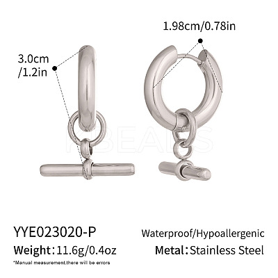 304 Stainless Steel T Bar Hoop Earrings for Women LS-KZ0220-2-1