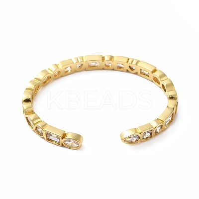 Cubic Zirconia Rectangle & Heart Wrap Open Cuff Bangle BJEW-E378-01G-1