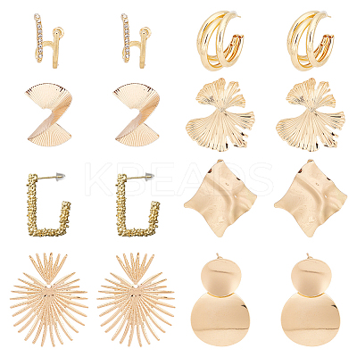8 Pairs 8 Style Gingko Leaf & Fan & Spiral & Trapezoid Alloy Dangle Stud Earrings for Women EJEW-AN0001-45-1