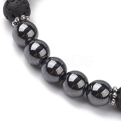 8mm Round Synthetic Non-Magnetic Hematite & Natural Lava Rock Beaded Stretch Bracelets for Women Men BJEW-JB10533-04-1