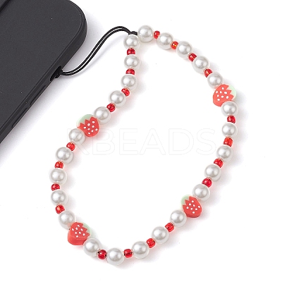3Pcs Fruits Polymer Clay & Imitated Pearl & Glass Beaded Mobile Straps HJEW-JM01641-1