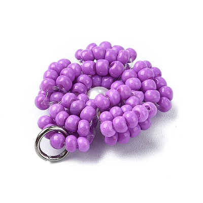 Glass Seed Beaded Daisy Pendants PALLOY-MZ00462-04-1